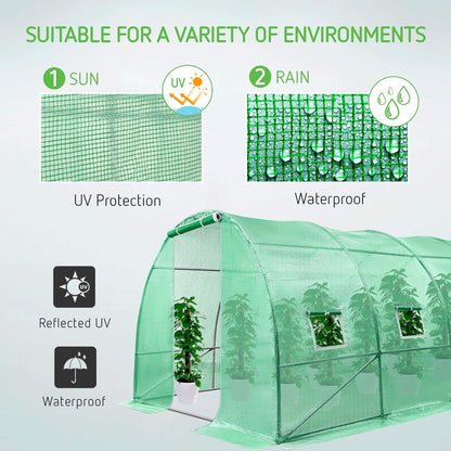 VIVOSUN 13x10x7 Ft. Large Walk in Greenhouse, Greenhouse Tunnel, Garden Plant Hot House with Green PE Cover, Roll-up Zipper Door and Window for Outdoor