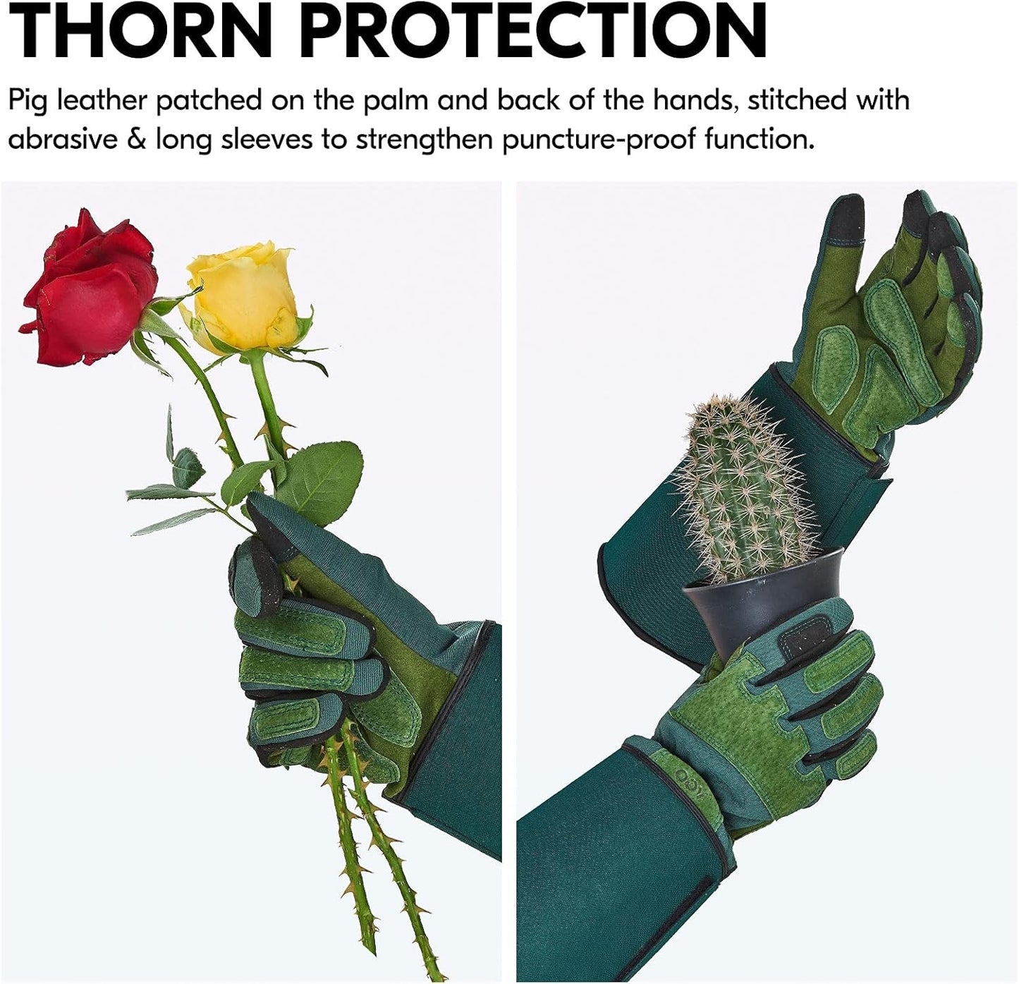 Vgo... 1 Pair Gardening Gloves Unses,Safety Work Gloves,Long Sleeves Gauntlet,Puncture-proof,Thorn Proof,Touchscreen(Size M,Green,SL7477)