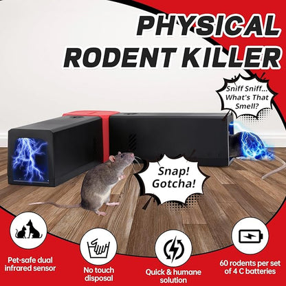 Electric Mouse Trap - Powerful Electronic Rat Trap Zapper for Indoor & Outdoor Use, Rat Traps with Dual-Channel,Reusable Automatic Rodent Killer with Smart Sensor for Mice and Rats