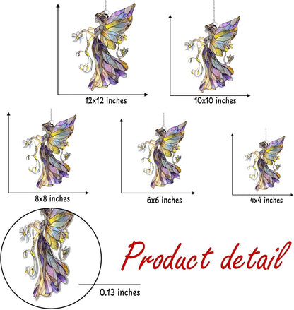 Flower Fairy Acrylic Suncatcher Stained Glass Effect Window Car Hanging Christmas Ornament Indoor Outdoor Decor Garden Sun Catcher Panel Gifts for Fairy Tale Lover for Women Mom Grandma