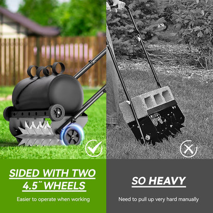 22.5-Inch Lawn Aerator with Weight Bag, Heavy Duty Push Spike Aerator with 4 Wheels, Aerator Lawn Tool with 42.2" Steel Handle, Manual Aerator Lawn Tool with Foam Armrests, for Lawn, Garden and Yard
