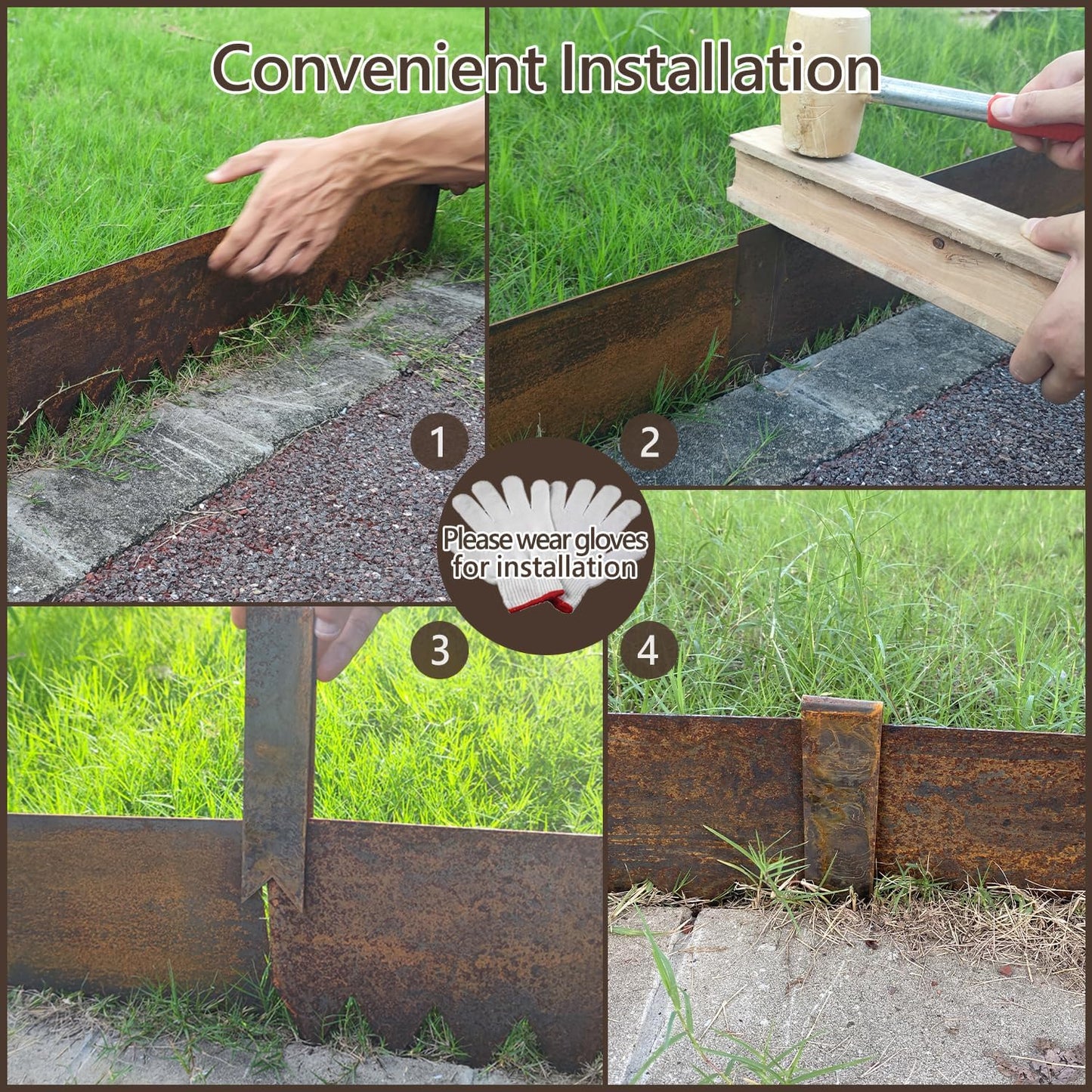 Cor-Ten Steel Landscape Edging with Rust Patina Finish, Pre-Rusted Cor-Ten Steel Landscape Edging, 42 inch Strips, 6 inch Depth (6 Pack)
