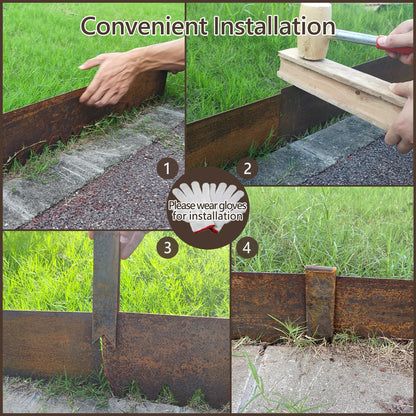 Cor-Ten Steel Landscape Edging with Rust Patina Finish, Pre-Rusted Cor-Ten Steel Landscape Edging, 42 inch Strips, 8 inch Depth (6 Pack)