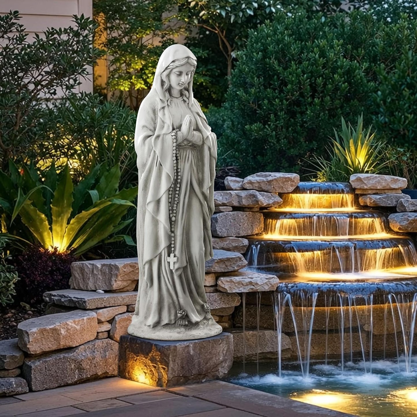 Virgin Mary Praying Statue-Large 29.5 Inch Outdoor Religious Statue Made of Magnesium Oxide Stone,Durable Garden Sculpture for Yard Patio Lawn, Brings Peaceful Blessings,Antique White