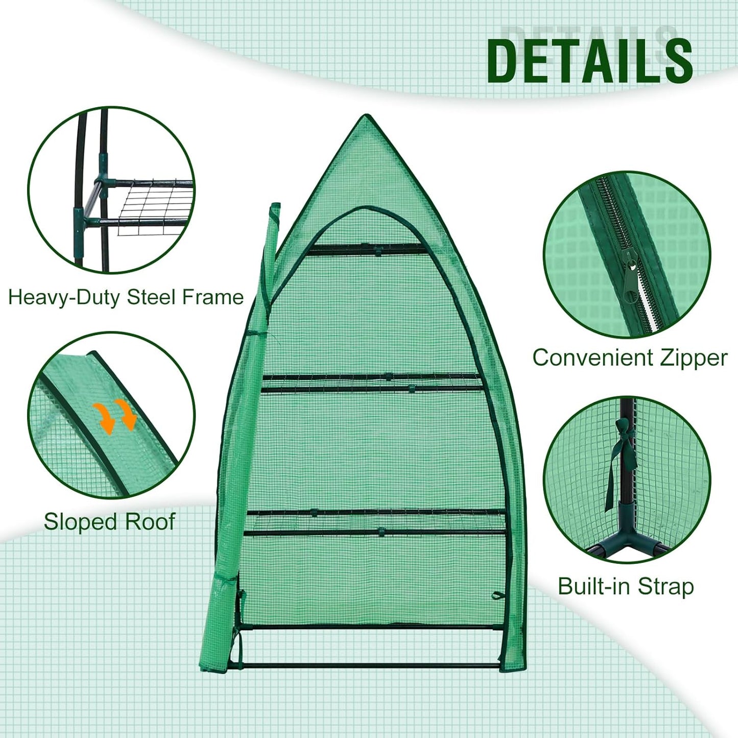 EAGLE PEAK Mini Greenhouse with Wire Shelves, Portable Indoor & Outdoor Green House with Roll-Up Zipper Door, 4 Tier, 35.4”x17.7”x63.0”, Clear/Green PE Cover