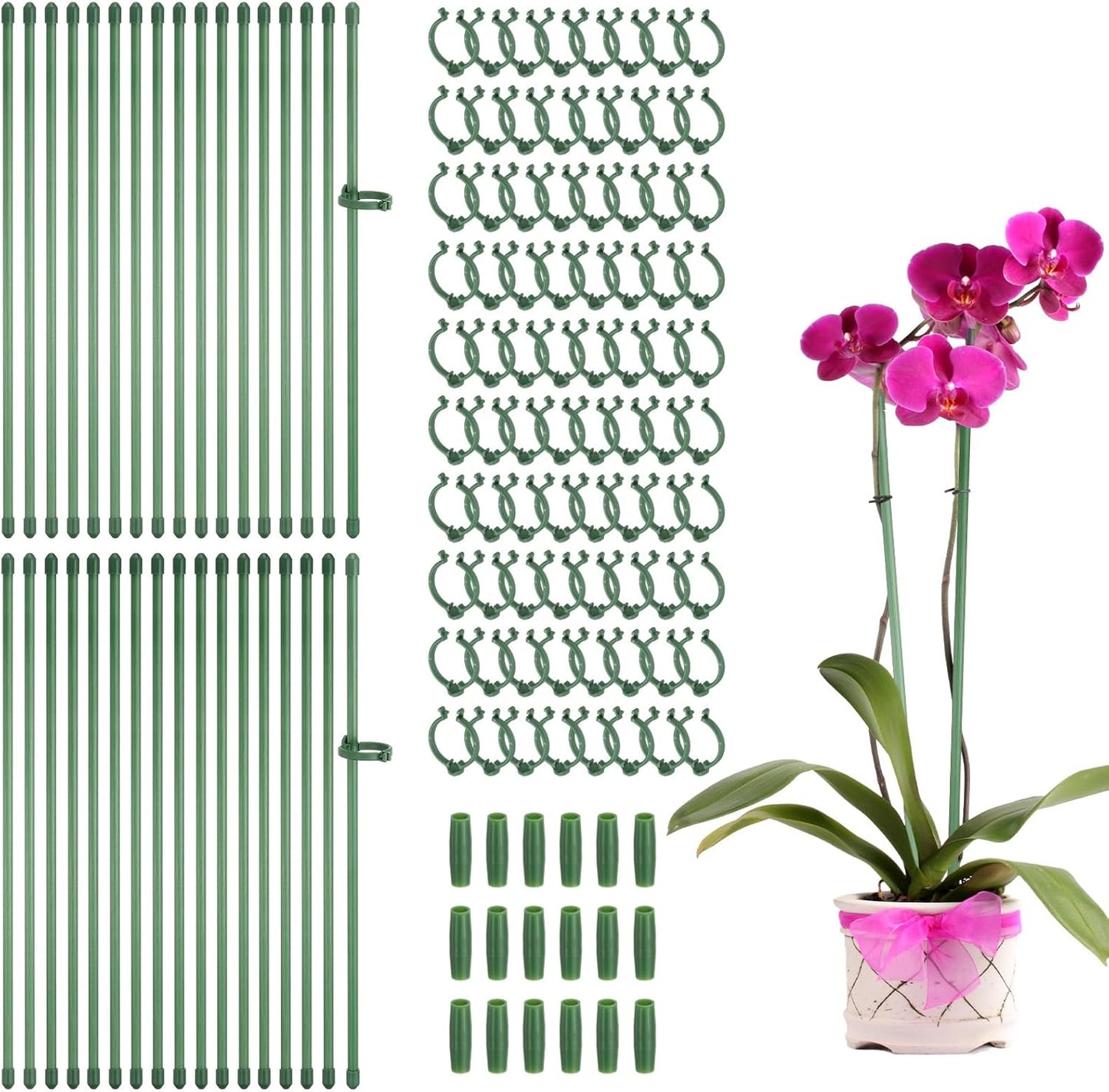 uxcell 40pcs Plant Support Stakes, 11.8inch Adjustable Single Stem Stakes Garden Plant Support Sticks with Clip and Connect Pipe for Orchid Rose Tomato
