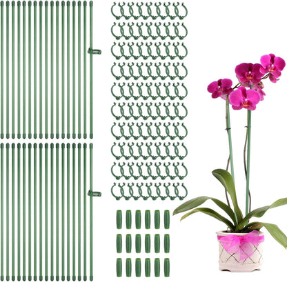 uxcell 40pcs Plant Support Stakes, 11.8inch Adjustable Single Stem Stakes Garden Plant Support Sticks with Clip and Connect Pipe for Orchid Rose Tomato