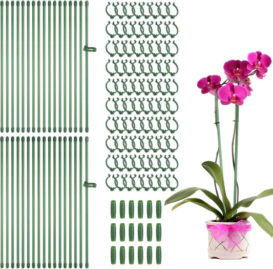 uxcell 40pcs Plant Support Stakes, 11.8inch Adjustable Single Stem Stakes Garden Plant Support Sticks with Clip and Connect Pipe for Orchid Rose Tomato