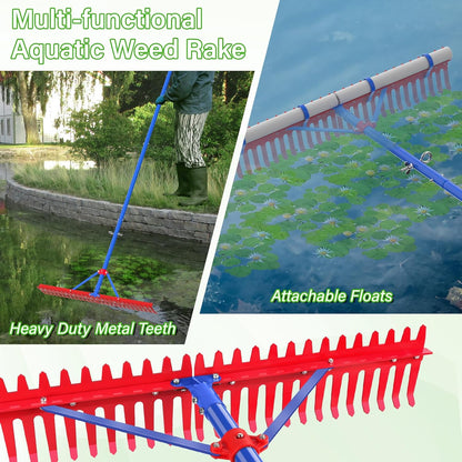 Lake Rake,Pond Rake Aquatic Weed Rakes,Large Heavy Duty Aluminum Aquatic Rakes with 7" Metal Tines 11FT Extension Handle,26FT Rope and Float for Removal of Weeds,Leaves(Patents Pending)