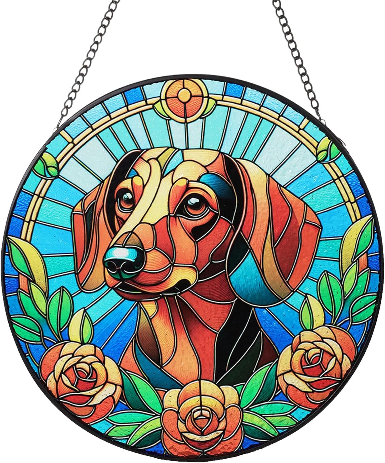 Stained Glass Dog Memorial Suncatcher,Dachshund Window Hanging,Sympathy Gifts for Pet Loss,7.9 inch/20 cm Home and Garden Decor for Dog Lovers (Dachshund)