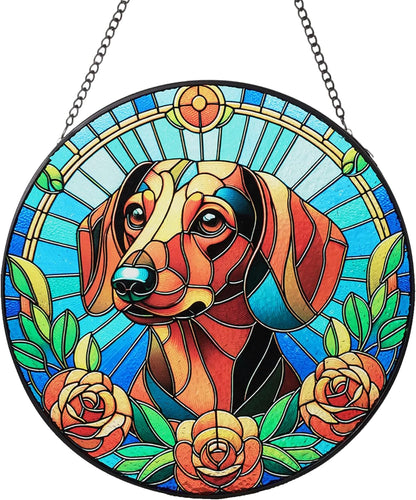 Stained Glass Dog Memorial Suncatcher,Dachshund Window Hanging,Sympathy Gifts for Pet Loss,7.9 inch/20 cm Home and Garden Decor for Dog Lovers (Dachshund)