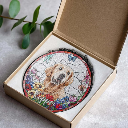Custom Dog Stained Glass Suncatcher, Personalized Photo Suncatcher Ornament, Customized Pet Memorial Keepsake, Cat Loss Gift, Pet Portrait from Photo, Gift for Dog Lover, Cat Owner Gifts