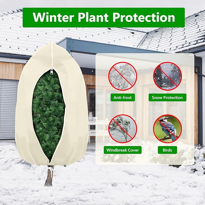 Plant Covers Freeze Protection, 4 Pack Round Frost Blankets for Outdoor Plants (32"x48") – Winter Plant Covers, 2.4oz/yd² Frost Cloth Plant Protection for Trees, Shrubs & Potted Plants