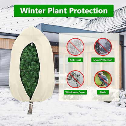 Plant Covers Freeze Protection, 4 Pack Round Frost Blankets for Outdoor Plants (32"x48") – Winter Plant Covers, 2.4oz/yd² Frost Cloth Plant Protection for Trees, Shrubs & Potted Plants
