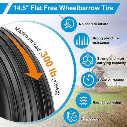 Cenipar 4.80/4.00-8" Flat Free Tire and Wheel 14.5" Solid Flat-Free Replacement Tire with 5/8" or 3/4" Axle Borehole,3-7" Adjustable Centered Hub for Wheelbarrow Hand Truck Garden Trailer and Trolley