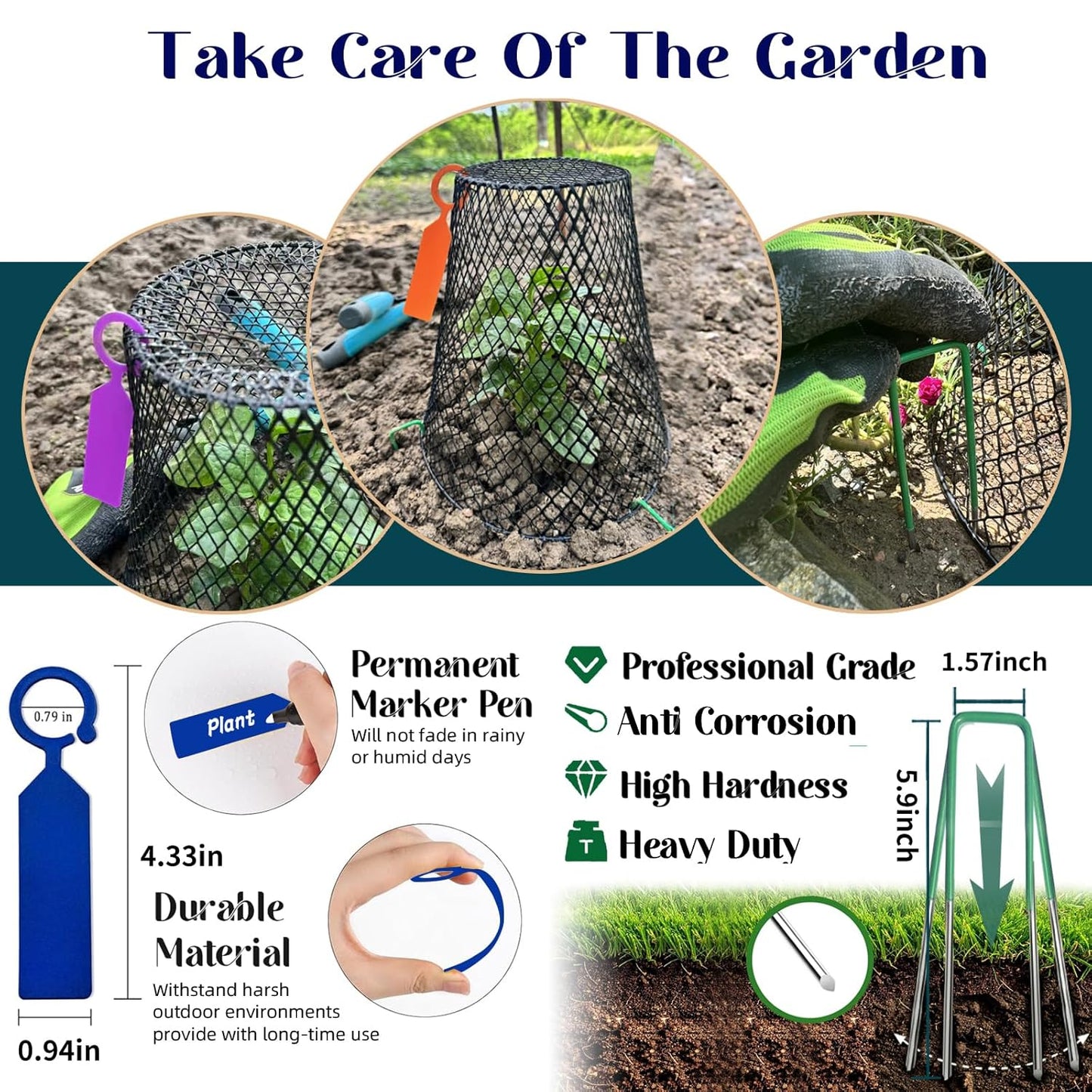 Feel Natural 10Pcs"9.25x9.45"Chicken Wire Cloches Plant Cover,Plant Cage,Plant Protectors from Animals,Plant Covers from Animals,with 30Pcs Landscape Staples&20Pcs Garden Plant Label.