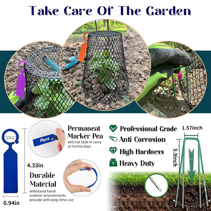 Feel Natural 10Pcs"9.25x9.45"Chicken Wire Cloches Plant Cover,Plant Cage,Plant Protectors from Animals,Plant Covers from Animals,with 30Pcs Landscape Staples&20Pcs Garden Plant Label.