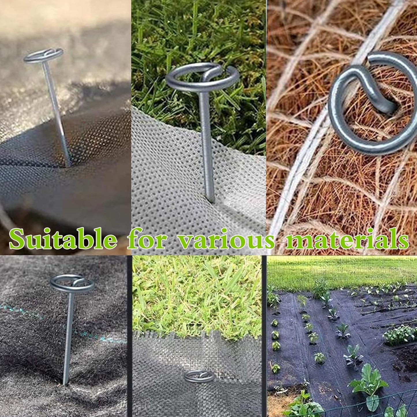 100Pcs Circle Top Landscape Staples, 6 Inch Garden Stake 8 Gauge Galvanized Landscape Fabric Stakes, Heavy Duty Yard Ground Pins for Outdoor Gardening Weed Barrier Sod Fabric - Silver