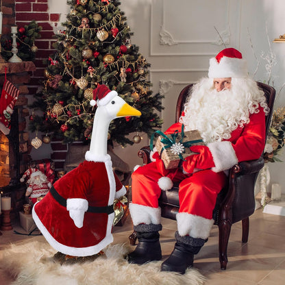 Christmas Santa Claus Goose Outfit Dresses Clothes for 23" High Cement or Plastic Christmas Goose Lawn Clothing Porch Garden Costume for Yard Patio Statue Outdoor Xmas Holiday Decor