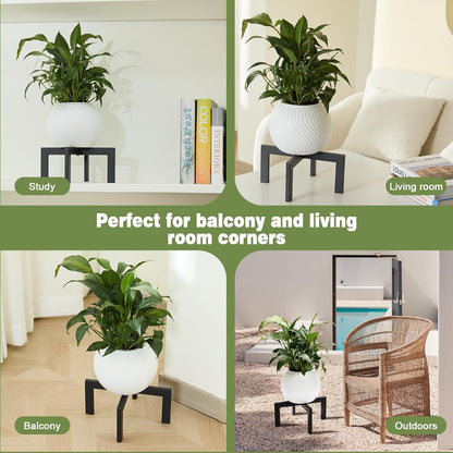 Heavy-Duty Metal Plant Stands Indoor Outdoor, 2/3 Pack Modern Plant Holder & Rattan Stool - Low Short Black Plant Stands Fit 5-12 Inch Pots (Plant Not Included) (2Pcs)
