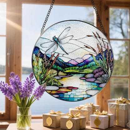 8 Inch Stained Glass Suncatcher Ornament, DOUHASU Dragonfly Sun Catchers Indoor Window, Stained Glass Window Hanging, Home Decor, Dragonfly Lovers Gifts for Her, Women, Mom, Wife