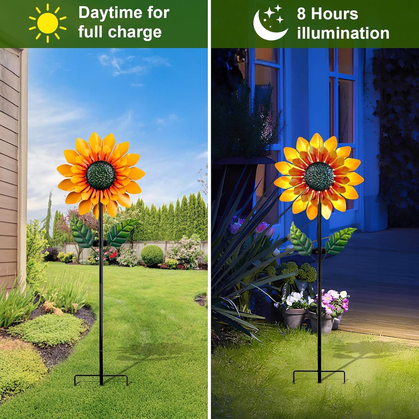 Sunflower Solar Wind Spinners for Yard and Garden - 52" Metal Windmill Ligths with LED Wind Sculptures with Stake for Lawn Patio Decor