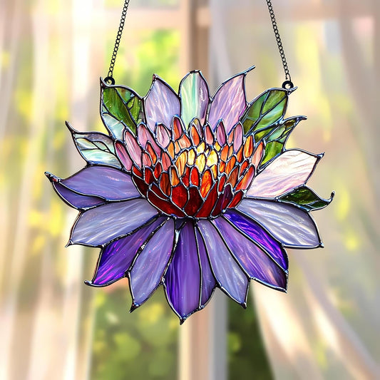 Purple Water Lily Flower Acrylic Suncatcher Stained Glass Effect Window Car Hanging Christmas