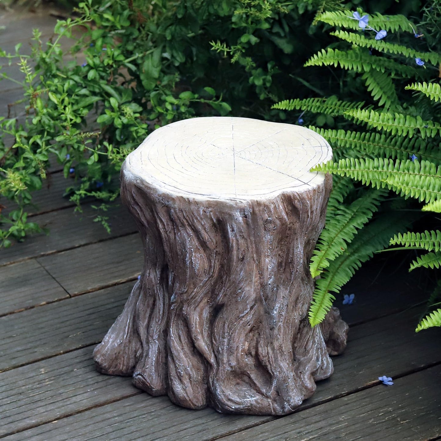 13''H Tree Stump Statue Stool with Faux Wood Grain Finish Magnesium Oxide Stump Sculpture Stump Side Table Garden Pedestals Tree Stump End Table for Indoor/Outdoor Patio Yard Garden Porch Decor