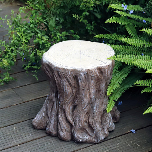 13''H Tree Stump Statue Stool with Faux Wood Grain Finish Magnesium Oxide Stump Sculpture Stump Side Table Garden Pedestals Tree Stump End Table for Indoor/Outdoor Patio Yard Garden Porch Decor