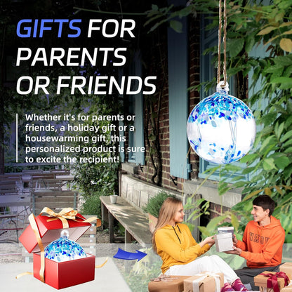 VOREEN 6" Hanging Glass Garden Gazing Ball Hand Blown Glass Witch Ball Christmas Ornament Friendship Balls for Outdoor Garden Patio Window Home Décor, Gift for Mom Wife Friend, Blue