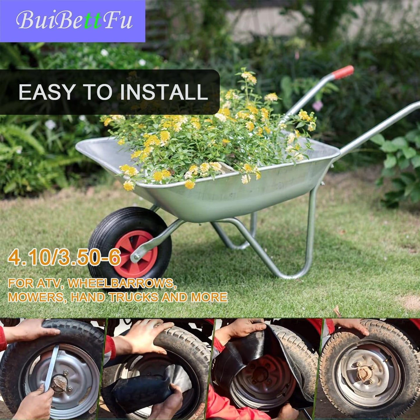 4.10/3.50-6 (13x4.00-6) Replacement Inner Tube, with TR87 Bent Metal Valve Stem fit for Wheelbarrows, Lawn Mowers, Snow Blowers,Hand Trucks, Tractors and More 3.50-6 4.00-6 4.10-6 Tire Tubes (2/Pack)