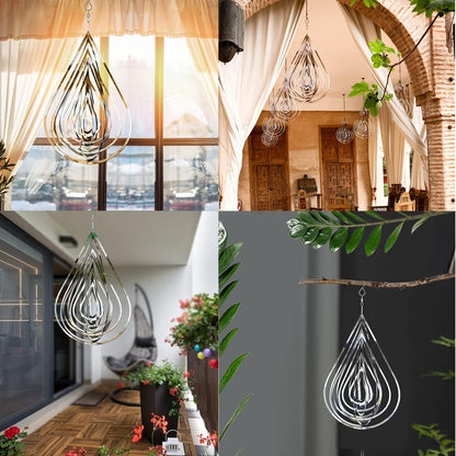 Wind Spinner Outdoor Metal Decorations, Silver Wind Spinners for Yard and Garden,3D Mirror Stainless Steel Hanging Wind Sculptur Chime Indoor Outdoor Garden Decoration Worth Gift (Drop)