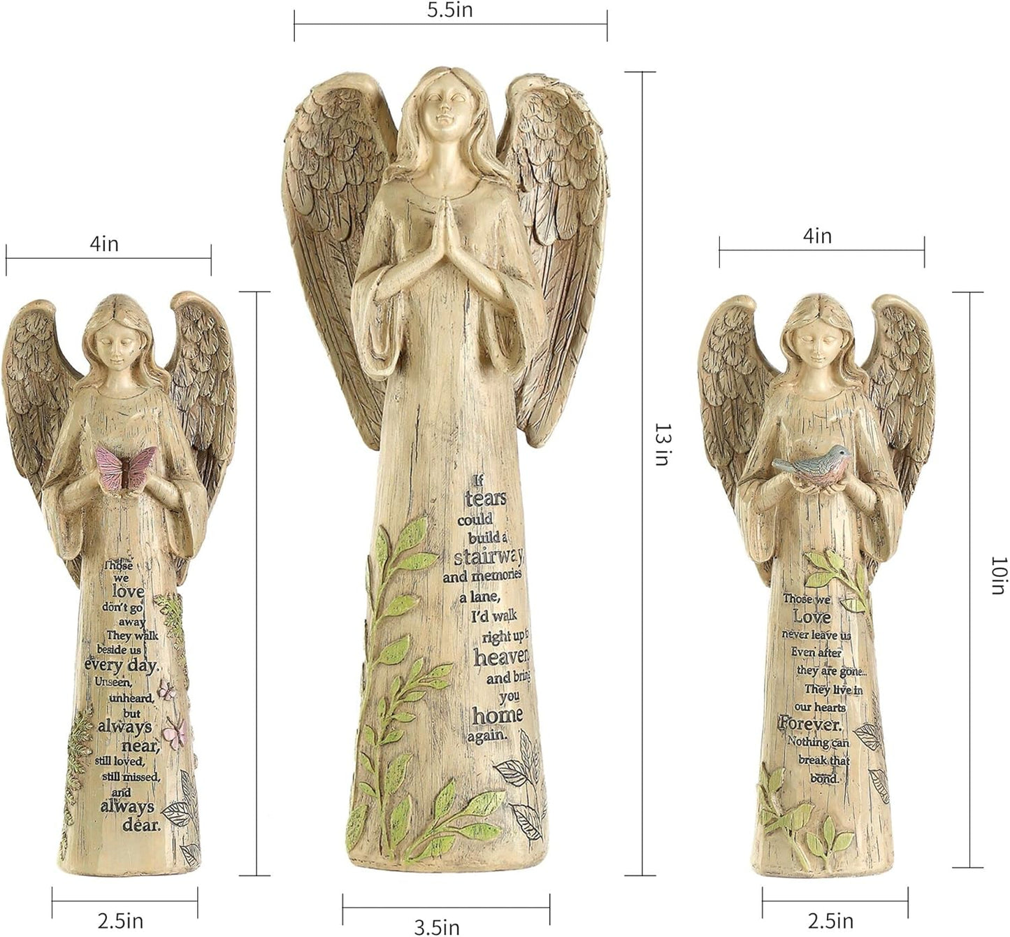 Topadorn Angel Statue Decoration for Garden & Home, Standing Angel with Bird Memorial Resin Figurine Sculpture Ornament, Waterproof Antique Stone, 10''H