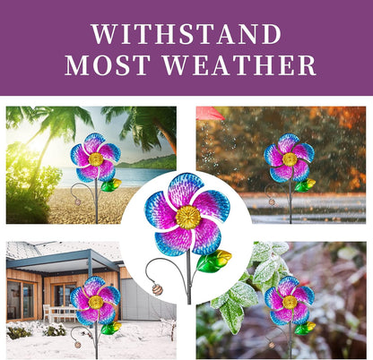 Viveta 2 Pack Wind Spinners with Metal Stake, 28.7 inches Outdoor Garden Pinwheels Spinners Purple Flower Shape Design for Yard Lawn Patio Decor