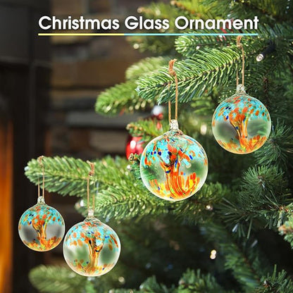 Hand Blown Glass Ball, 4" Gazing Glass Christmas Ornaments, Hanging Tree of Life Witch Balls for Home Outdoor Window Patio Garden Décor（Blue）