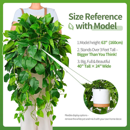 QIANYUN Hanging Plant Artificial Ivy – 40" Fake Potted Plants with Pot, 2PCS Trailing Greenery Vines for Indoor Shelf, Bedroom, Living Room, Bathroom, Office, or Outdoor Porch Decoration