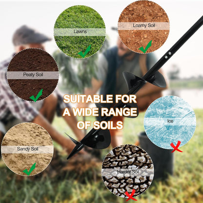 2 in 1 Hand Auger Spiral Drill for Planting, 6 X 42.9inch Post Hole Digger Manual Auger for Fence Posts, Sand, Bulb,Seedlings, Tree, Mail Box, Manual Garden Spiral Hole Digging Drill with Non-Slip.