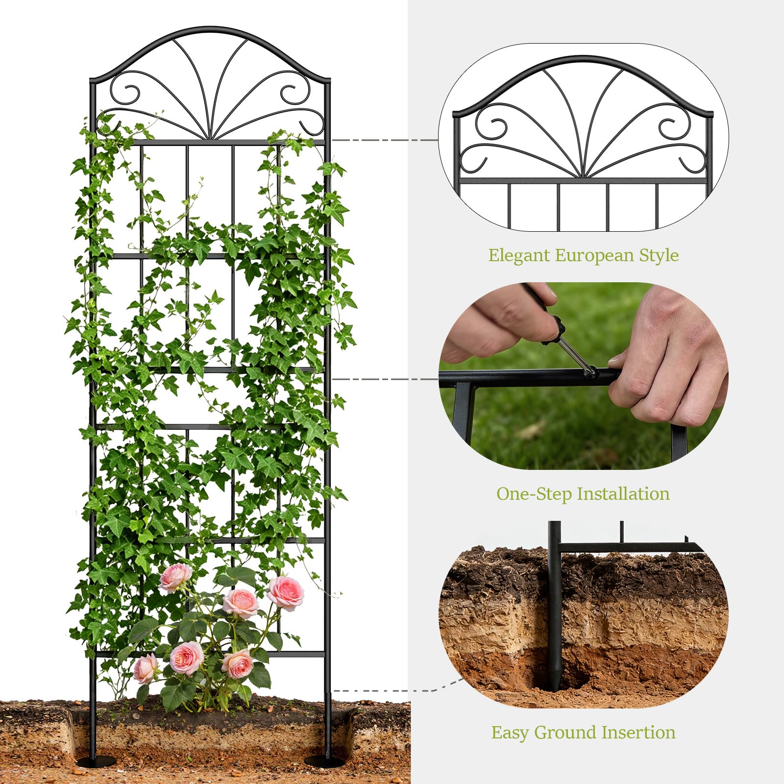 VOXOR Metal Trellis for Climbing Plants Outdoor, 60 * 19.7 Inch Tall Garden Trellis with Black