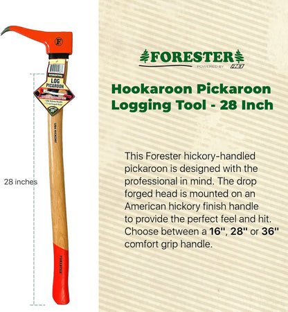 FORESTER Pickaroon Logging Tool 28in | USA Hickory Handle | Hookaroon Logging Tool | Log Roller Tool & Forestry Tools for Dragging and Stacking Logs