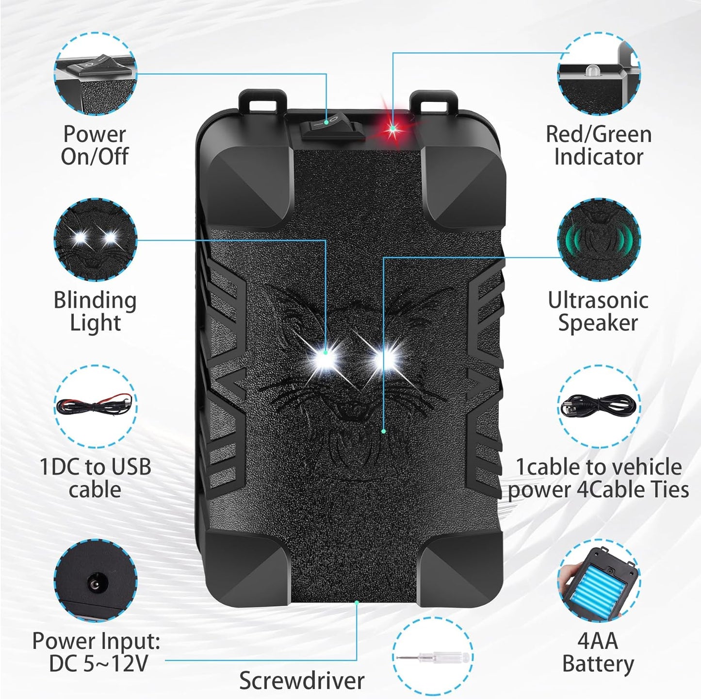 Metessi Ultrasonic Rodent Repellent, Rodent Repellent for Car Engines,Battery Powered Under Hood Animal Repeller with Flashing Strobe Light for Automobile, Truck, Garage, Attic, Barn (2)