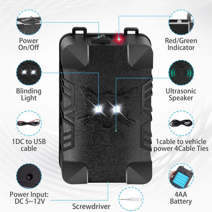 Metessi Ultrasonic Rodent Repellent, Rodent Repellent for Car Engines,Battery Powered Under Hood Animal Repeller with Flashing Strobe Light for Automobile, Truck, Garage, Attic, Barn (2)