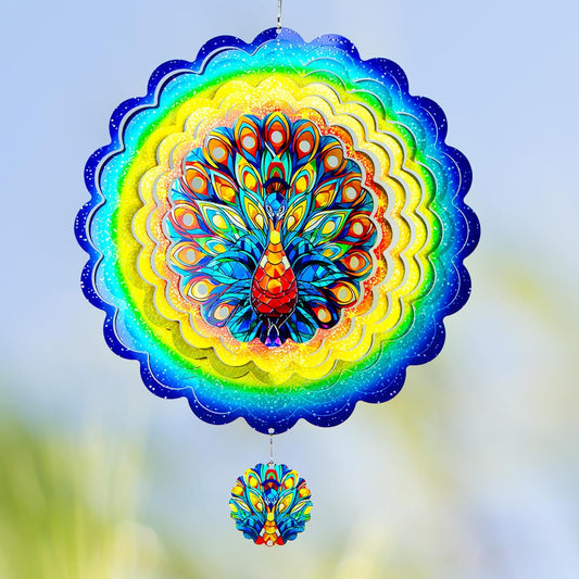 Peacock Hanging Wind Spinners,12 Inch 3D Garden Spinner Kinetic Art Garden Decorations，Stainless