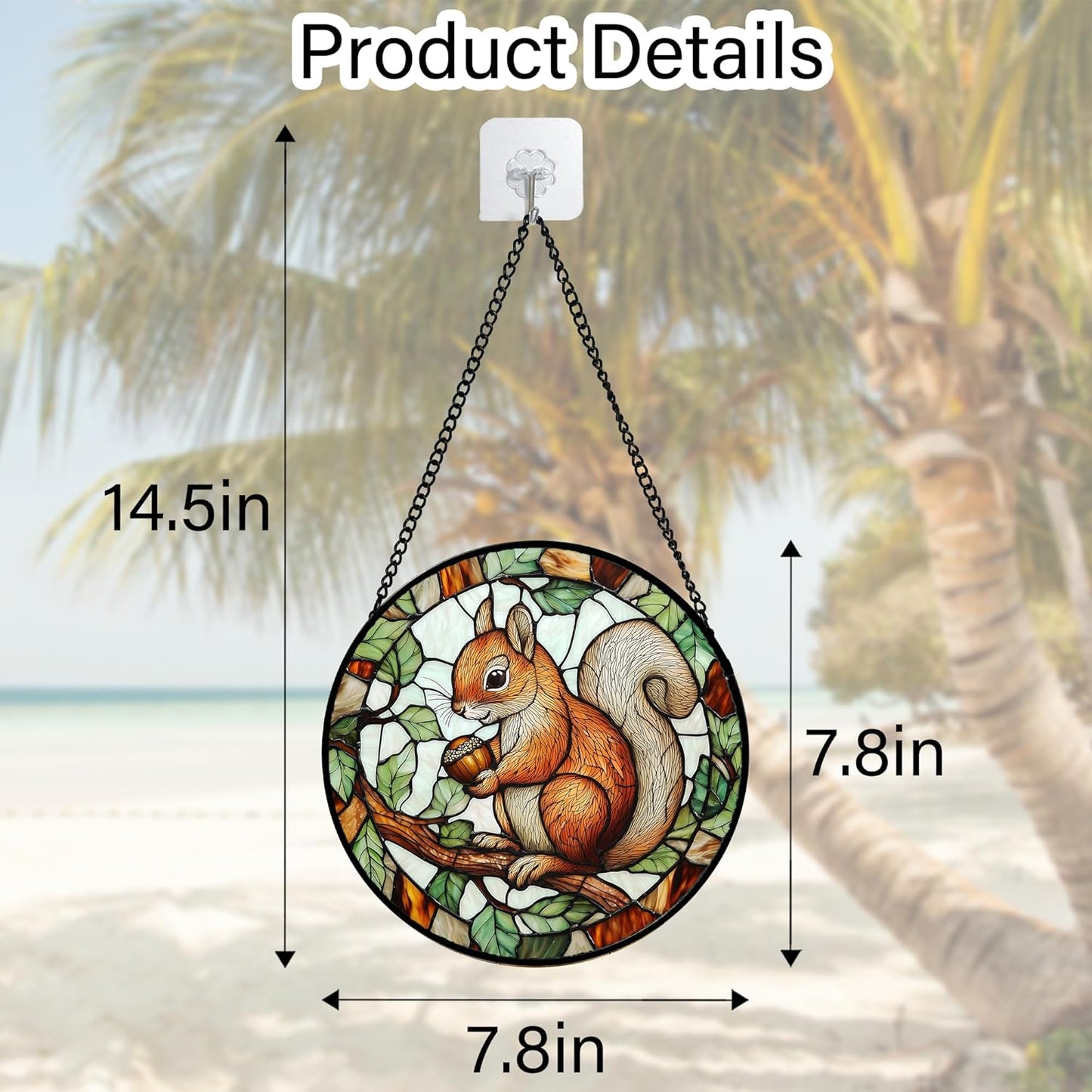 Stained Glass Window Hanging, Squirrel on a Branch Suncatcher Diamond Glass Panel Animal Sun Catchers Decor for Birthday for Women, Men, Wife, Aunt, and Mom 7.8 in