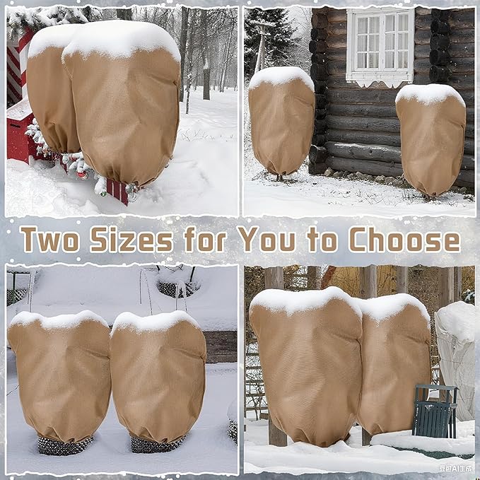 4 Pcs Plant Covers Freeze Protection Reusable Plant Protector with Zipper and Drawstring, Winter Bush Covers Freeze Protection from Cold Sun Frost Wind(Brown)