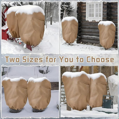 4 Pcs Plant Covers Freeze Protection Reusable Plant Protector with Zipper and Drawstring, Winter Bush Covers Freeze Protection from Cold Sun Frost Wind(Brown)