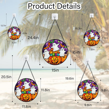 Stained Glass Window Hanging Halloween Horror Pumpkin White Ghost 7.8" - Suncatcher Door Garden Sunroom Gothic Style Sun Catcher Birthday for Friend Mom Men Woman Nana