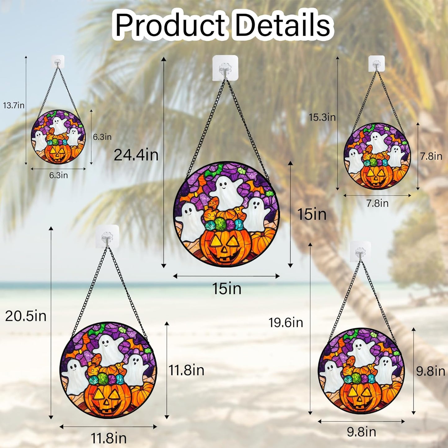 Stained Glass Window Hanging Halloween Horror Pumpkin White Ghost 11.8" - Suncatcher Door Garden Sunroom Gothic Style Sun Catcher Birthday for Friend Mom Men Woman Nana
