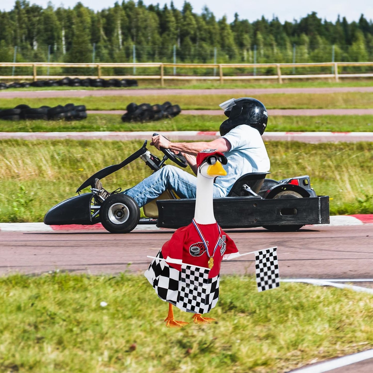 Porch Goose Outfits Cement Goose Race Car Driver Costume Clothing Racer Jumpsuit Clothes Goose Racing Suit Accessories