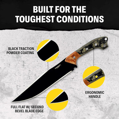 Condor Tool & Knife Atrox Knife | Hunting Knife with Kydex with Leather Belt Loop Sheath | High Carbon Steel Survival Knife with a Micarta Handle | Fixed Blade Tactical Knife | 10.9 in Blade | 29.6oz