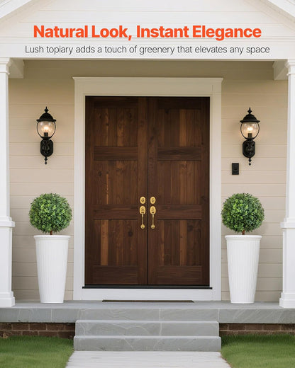 VEVOR Artificial Topiary Boxwood Trees with Ground Spike, 22 inch 2 Set Faux Shrubs & Bushes Potted Plants, Fake Silk Tree Look Real for Decor Front Porch Outdoor Indoor Patio Garden Balcony Backyard